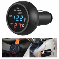 Voltase Thermometer Pengukur Tegangan Listrik Aki Mobil Dengan Pengukur Suhu 12/24V Car Auto LED Dig