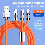 3 in 1 สายชาร์จเร็ว 120W 6A 120CM 1.2M ชาร์จเร็วมาก For Iphone Type C Micro USB Cable สายชาร์จซิลิโค