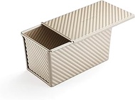 Pullman Loaf Tin w Cover Bread Toast Mold Corrugated loaf Pan w lid 450g Dough Non Stick Gold Allumi