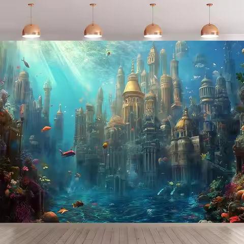 Magical Atlantis Underwater City Tapestry Deep Sea Fantasy Ocean Mural Boho Tropical Decor Wall Hang