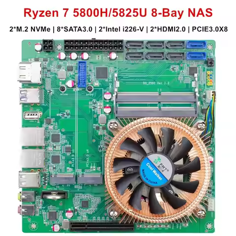 Topton N21 8-Bay NAS Motherboard with AMD Ryzen 7 5800H/5825U - 8*SATA 2*NVMe 2*2.5G LAN 1*PCIE3.0 8