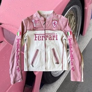 IAMYOURQL F1 FERRARI WHITE PINK RACE LEATHER JACKET