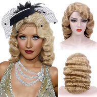 Rambut Palsu Panjang Berwarna Perang untuk Wanita Gaya 1920-an, Rambut Palsu Gatsby Gaya 20-an, Ramb