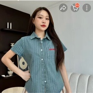 Forwarding JARINYA (M-2XL) Short-Sleeved Denim Shirt Decorated With Embroidered Bag Real Good Materi
