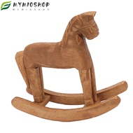 MIOSHOP Wooden Rocking Horse Ornament, Pine Horse Tabletop Trojan Horse Decor, 7.48x7.09in light bro
