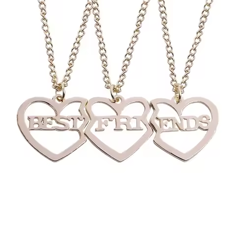 3Pcs Best Friends Forever Necklace Hollow Love Heart Friendship Pendant For Women Party Jewelry Acce
