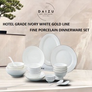 Hotel Grade Gold Line Dinnerware Plate Pinggan Mangkuk Emas Edge Ceramic Bowl Dishes  Plate Makan Na