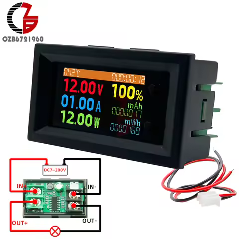 DC 0-200V Digital Voltmeter Ammeter 8 IN 1 Multifunction Tester IPS LCD Voltage Current Power Energy