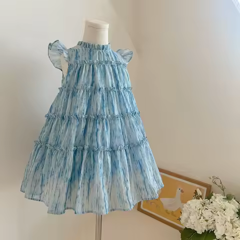 Summer 2-7 Years Girls Korean Version Cute Casual Sleeveless O-Neck A-Line Princess Dress 1 Pc Kids 