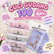 WAREHOUSE SALE contains 4 hijab BUCKLE SCARVES MOTIF Pouch Metal logo B RANDOM MOTIF AND COLOR 110X1