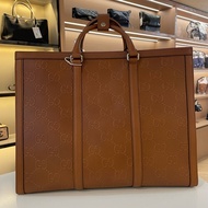 GUCCI古驰 满印logo 棕色全皮托特tote包 配件肩带 黑标