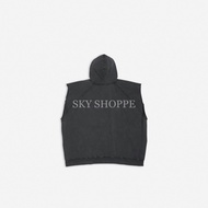 Balenciaga/Balenciaga Black Gray 1917 Crown Wheat Ear Pleated Sleeveless Hoodie Sweatshirt