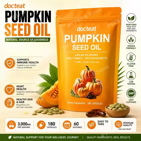 Pumpkin Seed Oil 3,000mg 2-in-1 Formula with Saw Palmetto Supports Gentle Body Care180 Capsules Diet