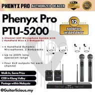 Phenyx Pro PTU-5200 Wireless UHF Microphone System 2 x Wireless Mics &amp; 2 Headset Mic , 200ft Range ( PTU-5200B / PTU )