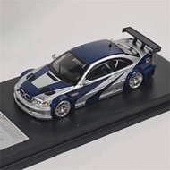 MJ Model 1:64 M3 E46 GTR NFS Silver Blue Diecast Model Car