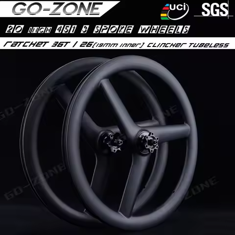3 Spoke 20 inch 451 Carbon Wheels Disc Brake Ratchet 36T 6 Bolt / Center Lock QR / TA UCI Quality Fo