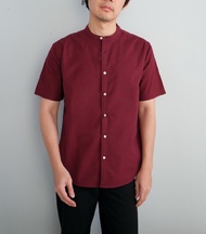 era-won เสื้อเชิ้ต แขนสั้น คอจีน รุ่น Oxford Short-Sleeved Mandarin Collar Shirt สี Maroon