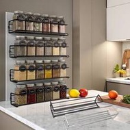 Black/Silver Metal Spice Rack, No Drill Mark Wall Mount Or Screw Installation, Space Saving Spice Ja