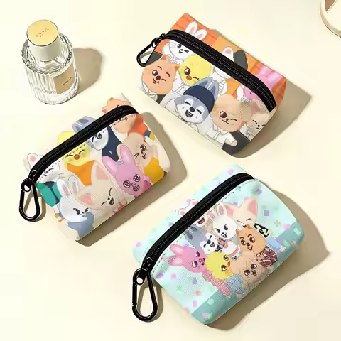 Kpop S-Stray K-Kids Skzoo Lightweight Oxford Fabric Coin Purse With Black Carabiner Hook Card Holder