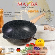 Mayba GERMANY WOK PAN 30CM Prestige Granite Large Non-Stick JUMBO Frying PAN+wooden handle silicone