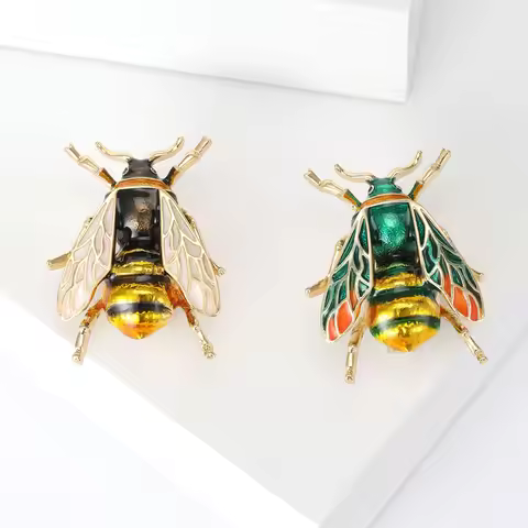 Vintage Enamel Bee Brooches for Women Unisex Insect Pins 2-color Available Casual Party Accessories 