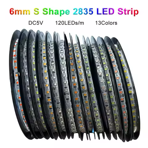 0.5m-10m DC5V S Shape 2835 SMD LED Strip 6mm Width Bendable 120LED/m Flexible Foldable String Light 