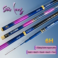Cần câu tay Siêu Long 6H ngọn 1ly6 từ 3m6 đến 8m1 tặng kèm nhẫn và ngọn chính hãng