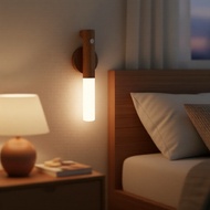 Magnetic USB Rechargeable Wooden LED Wall Lamp Motion Sensor Auto Dim Night Light Bedroom Decor