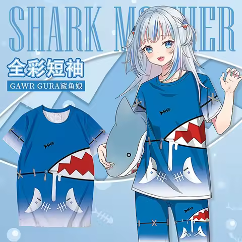 New Hololive Vtuber Gawr Gura Cosplay 3D Men's T-shirts Fashion Cool Daily t shirt Summer Personalit