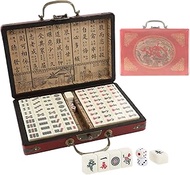 IRONWALLS Chinese Mahjong Set, 144PCS Mah Jongg Majiang Majong Sets with 0.8” Mini Majongg Tiles, 2PCS Dice, Carry Travel Case,Portable Travel Majhong Games Set for Home Party Family