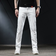 seluar lelaki plus size seluar lelaki slack Pure White Jeans Men's Stretch Slim-fit Small Straight S