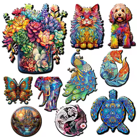 Wooden Jigsaw Puzzles-Wooden Puzzle Adult Unique Shape Succulent Plants Wooden Puzzle Wooden Jigsaw 