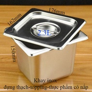 (inox) Khay inox có nắp đựng topping thạch trân châu GN 1/6x150