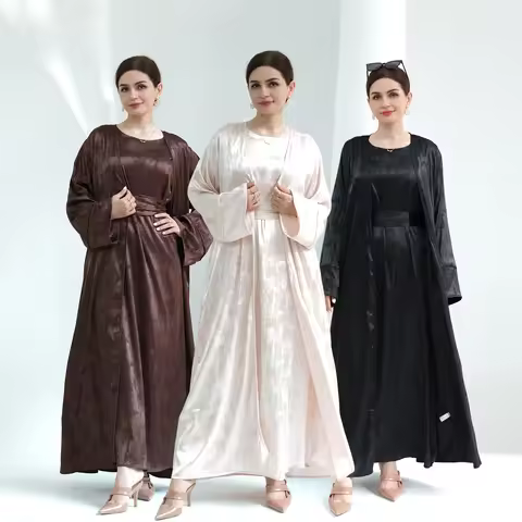 Dubai Par Pure Color Satin Embroidered Dr Robe LR655 Women's Travel Outfit Commute Sle Loose Fit Hig