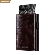 VULKIT - กระเป๋าใส่บัตรหนังแท้พร้อมช่องใส่เหรียญ ล็อคด้วยแม่เหล็ก ป้องกัน RFID กระเป๋าสตางค์แบบป๊อปอ