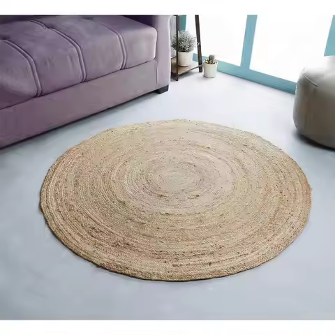 Hand Woven Jute Braided Rug, 4 Round Natural, Reversible Boho Entry Area Rugs for Kitchen, Living Ro
