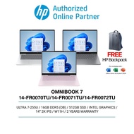 HP OMNIBOOK 7 14-FR0070TU/71TU/72TU (ULTRA 7-255U/16GB(OB)/512GB G4/INTEL/14" 2K IPS/W11H/H&S/2YW)