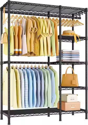 5-Tier Heavy Duty Clothes Rack, Freestanding Adjustable Garment Storage Organizer, 46.1' W x 15.4' D