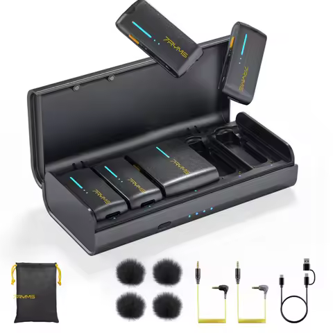 7Ryms iRay DW40 Wireless Lavalier Microphone with 4 Transmitters,48kHz/24bit Recording,AI Denoise fo