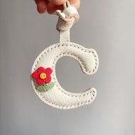 Handcrafted Flower Leather Letter Bag Charm - Alphabet Bag Charm & Leather Bag Charm & Flower Bag Ch