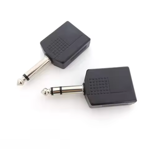 1/4" Mono 2 pole Stereo 6.35mm male to 6.35 Dual female 6.5 Y Splitter Audio Jack Plug Adapter Micro