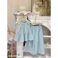 Set of girls' wide-leg pants and round neck shirts for mothers and girls 5,6,7,8,9,10,11,12,13,14,15