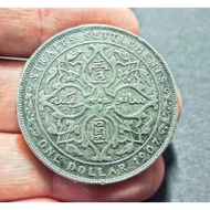 Straits Settlements Old Silver Coin - King Edwards VII 1 Dollar Year 1907 ( Weld Removed )