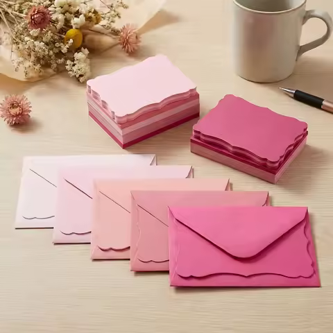 1Set (50 Envelopes +50 Cards) of Shades Wave Edge Envelopes, Small Gift Envelopes for Cards, Ideal f