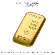 100g Metalor 999.9 Gold Cast Bar with Certificate