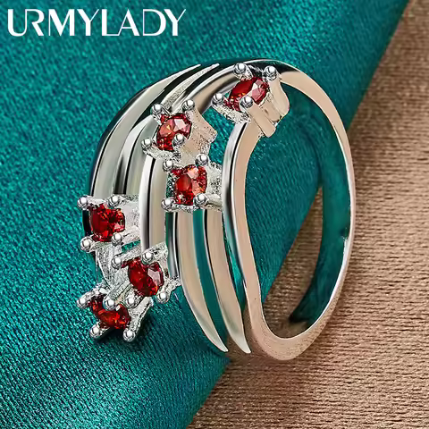 URMYLADY 925 Sterling Silver Six-Star Point Zircon 7-10# Ring For Women Wedding Party Fashion Charm 