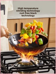 SG SPOT Traditional Flat Bottom Non-Stick Wok Carote Home Use Stove Top Induction Cookware Iron Mat