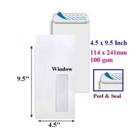 Envelope 4x9" 4.5" x 9.5" Sampul Surat Putih 114 x 241mm Peal&Seal