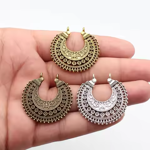 WYSIWYG 2pcs 38x37mm Antique Silver Color Crescent Pendant Earring Connector For Jewelry Making
