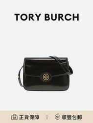 [Tory Burch  Robinson 21 女款黑色斜挎單肩包 磁扣翻蓋可調節肩帶 漆皮 [平行進口]
